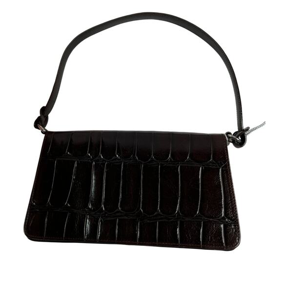 GILDA TONELLI Bag Leather Crocodile Embossed Brown Italian Leather - Picture 1 of 16